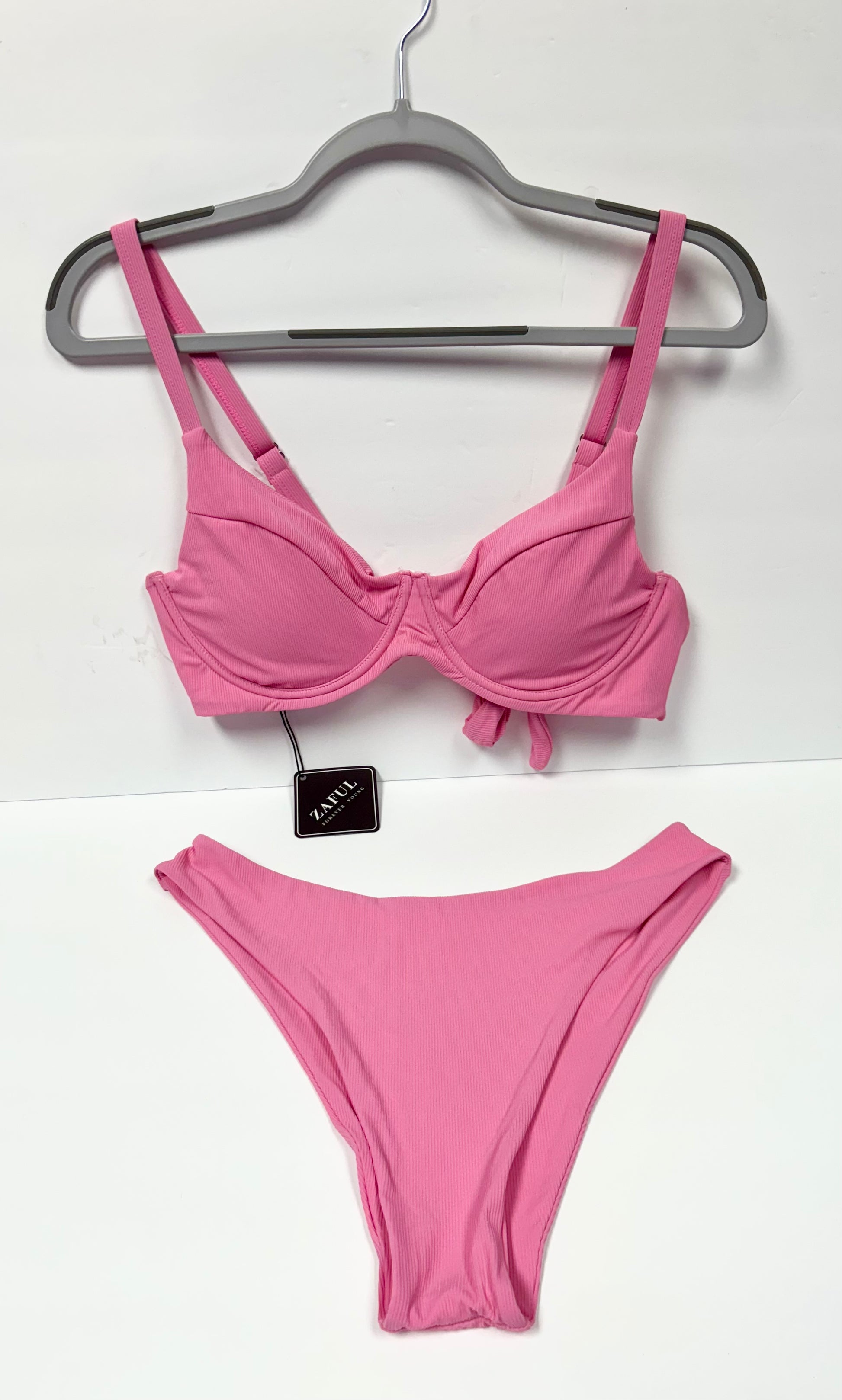 Pink Underwire Bow-Front Bikini Set