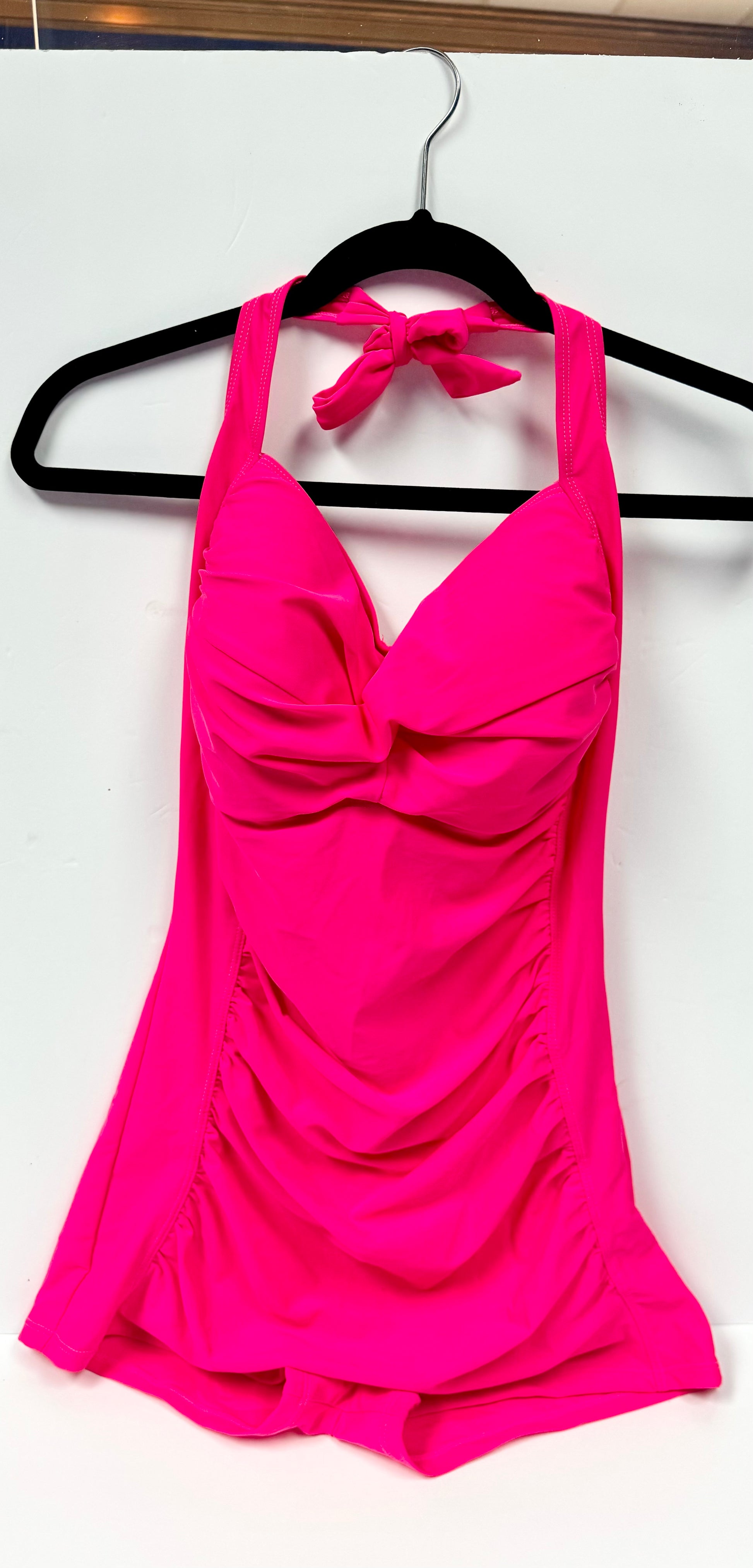Hot Pink Halter Swimdress One-Piece