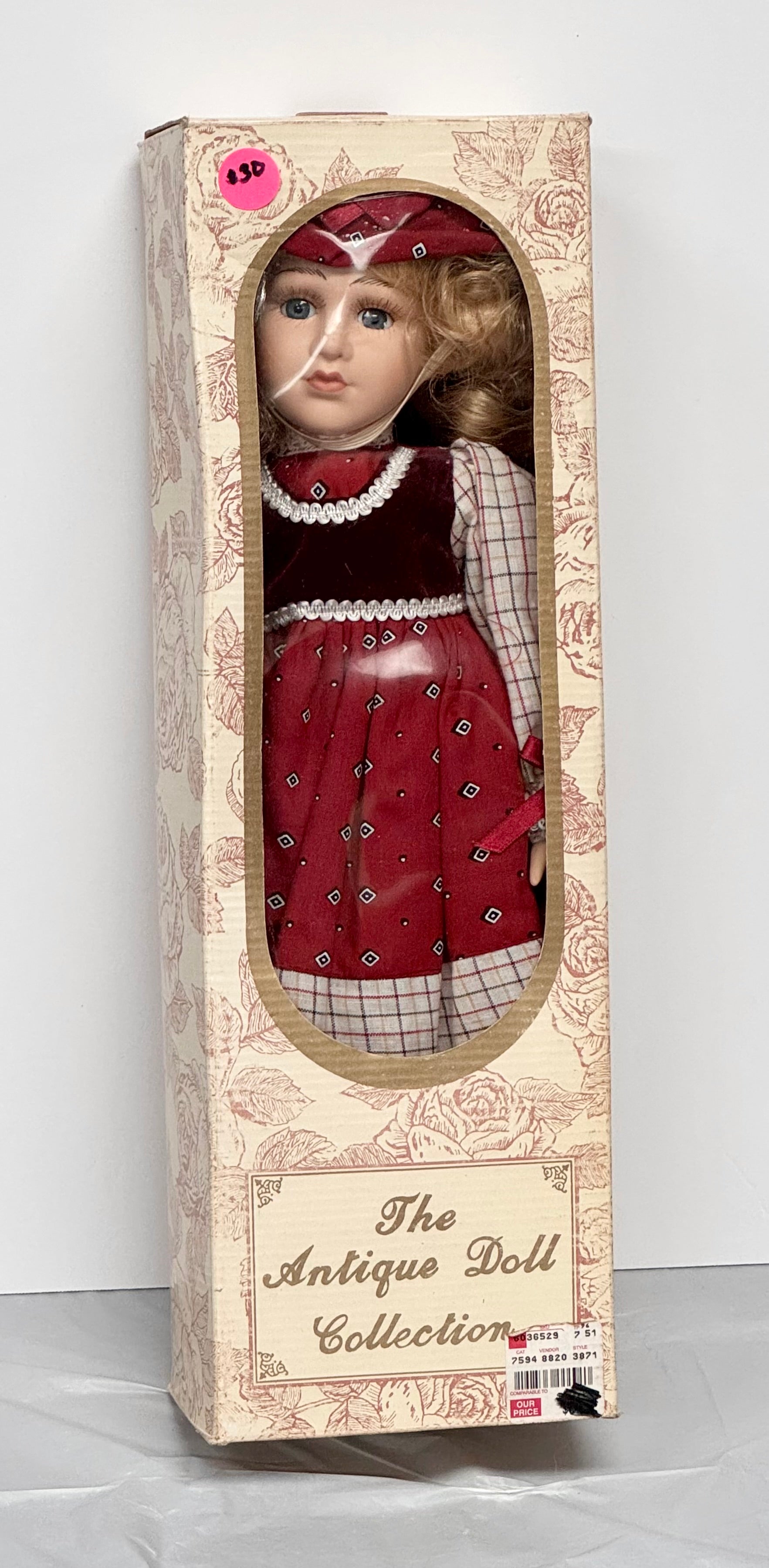 The Antique Doll Collection – Vanessa Fine Porcelain Doll | Blonde Curls Blue Eyes Red Diamond Ensemble