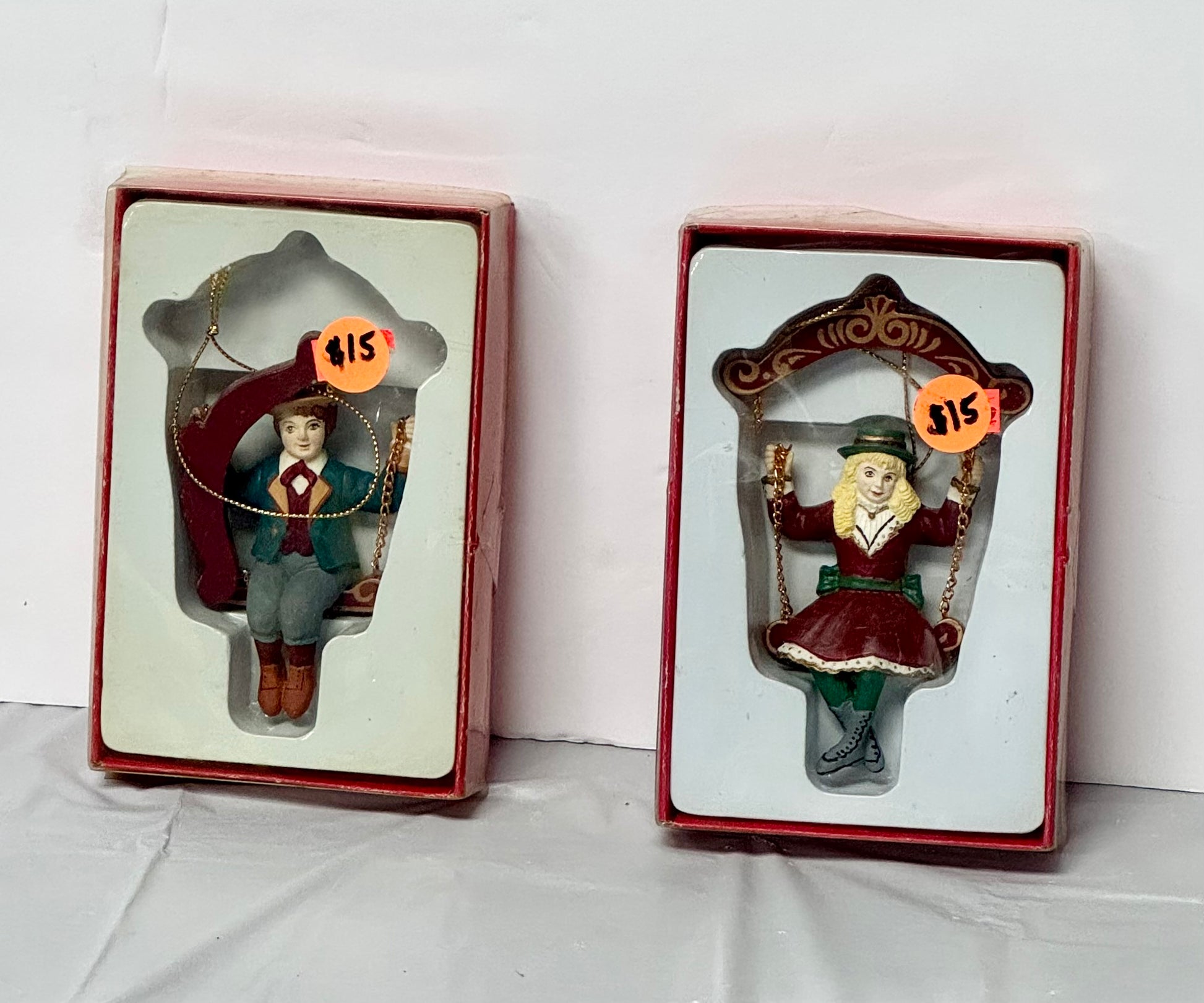 Vintage Swing Christmas Ornaments — Boy & Girl Set (Set of 2)