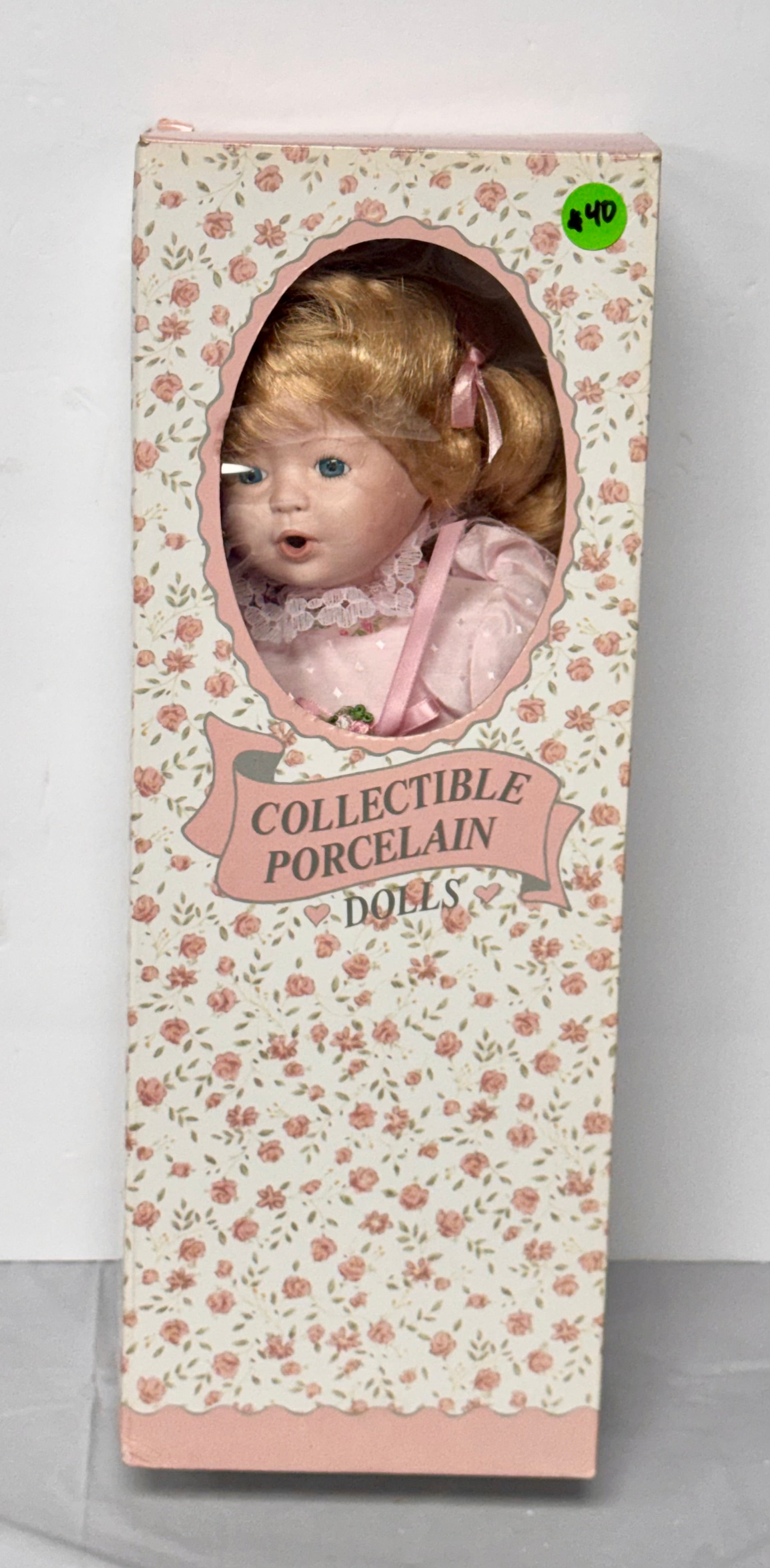 Collectible Porcelain Doll – Blonde Girl in Pink Dress (Original Box)