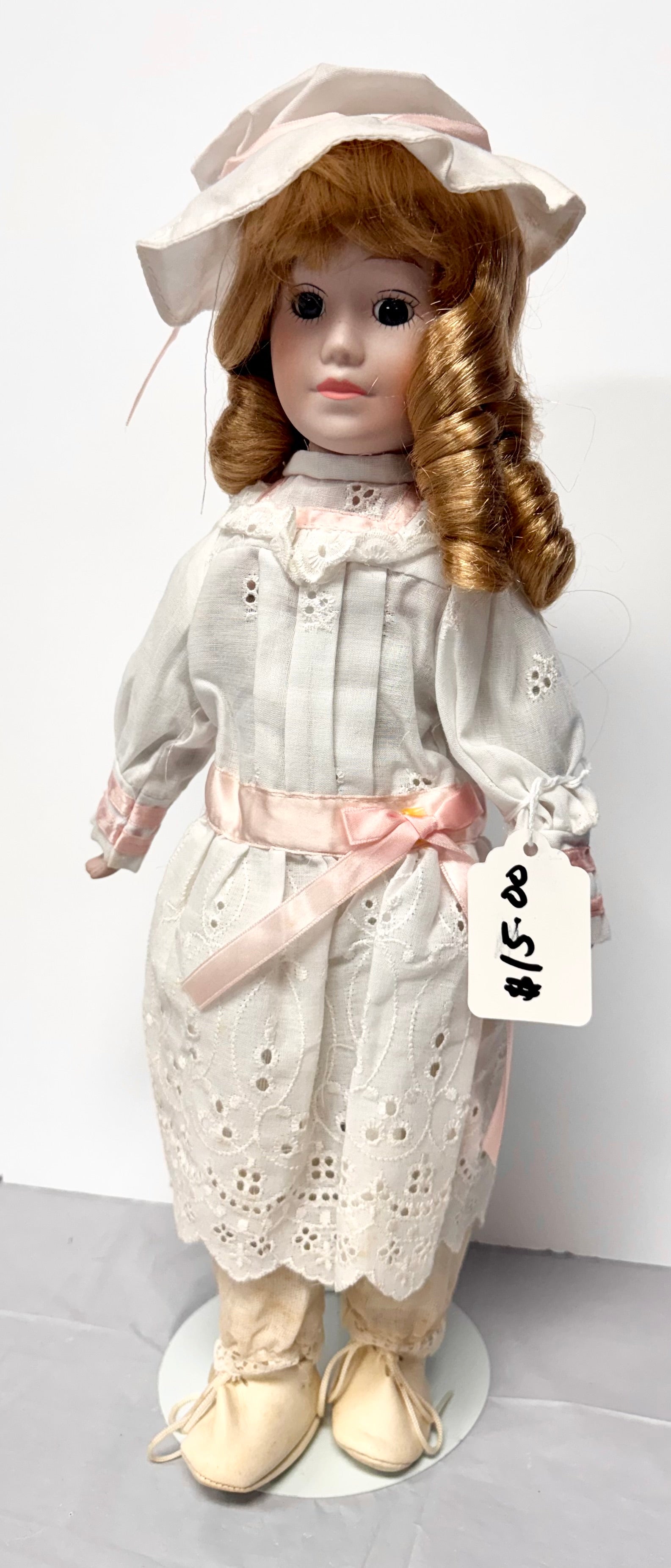 Edwardian Summer Porcelain Collector Doll – Eyelet & Pink Ribbon