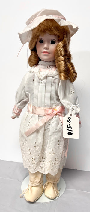 Edwardian Summer Porcelain Collector Doll – Eyelet & Pink Ribbon