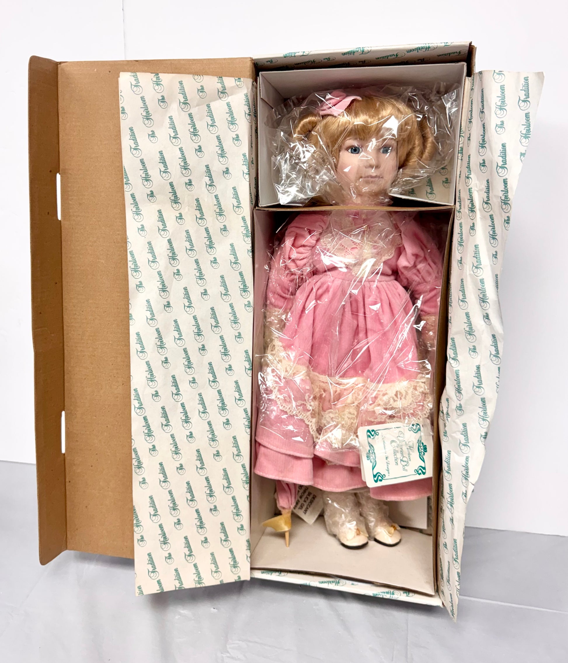 The Heirloom Tradition Porcelain Doll – Blonde, Pink Dress, Never Removed from Box