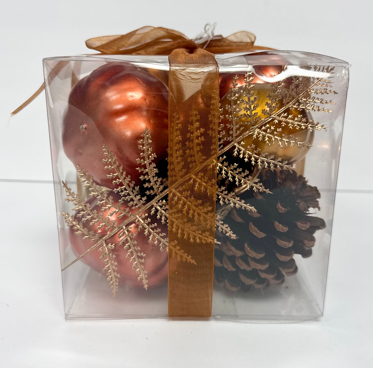 Copper & Gold Autumn Pumpkin and Pinecone Decor Set